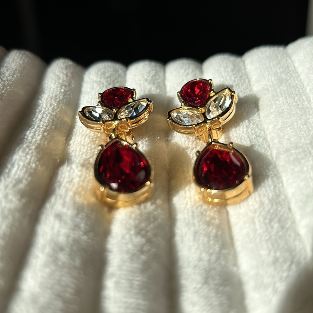 Ruby Red Fancy Pear Drops! Signed Swarovski Cryst… - image 7
